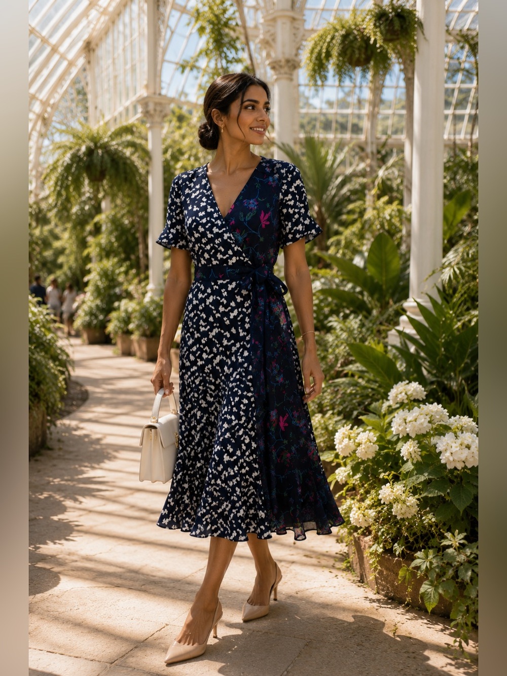 Tanya Taylor “Luisa” Navy Floral Wrap Midi Dress - Sz 12 - Picture 2 of 11